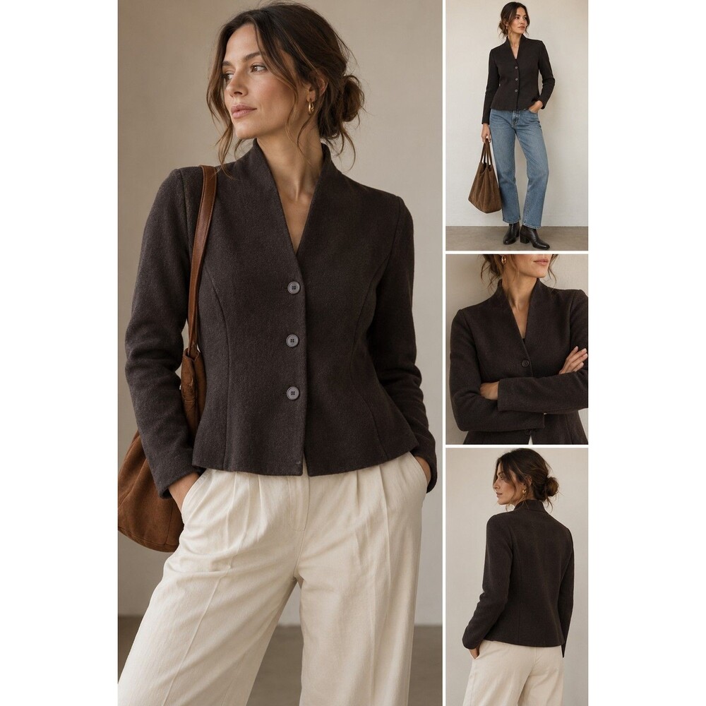 Eileen Fisher Boiled Wool Jacket Small Blazer Brown Polished Capsule Elegant
